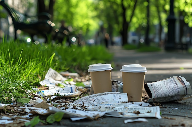 Photo a few coffee cups are on the ground one of which has a label that says  free