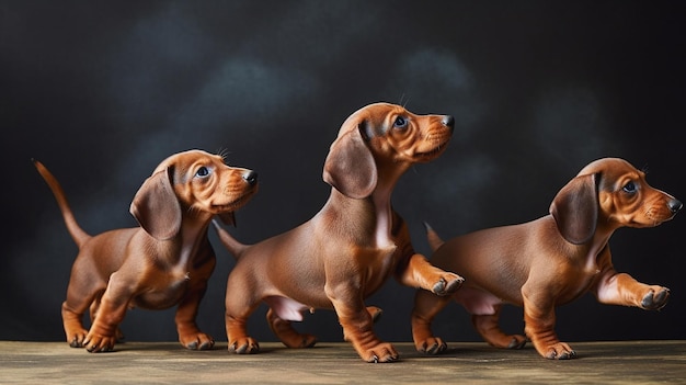 Few cute excited dachshund puppies Generative AI