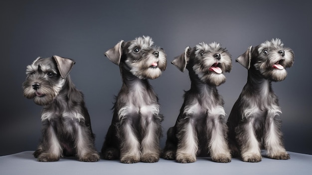 Few cute miniature schnauzer puppies on a minimalist backdrop Generative AI