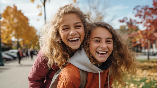 A few girlfriends having so much fun together on the street