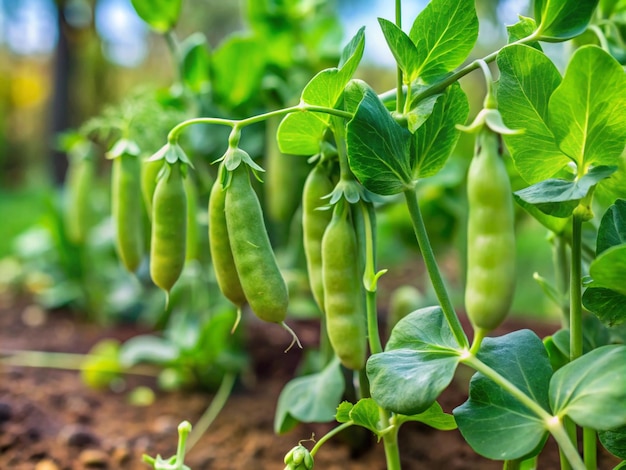 Photo a few green peas growing in a garden with other plants