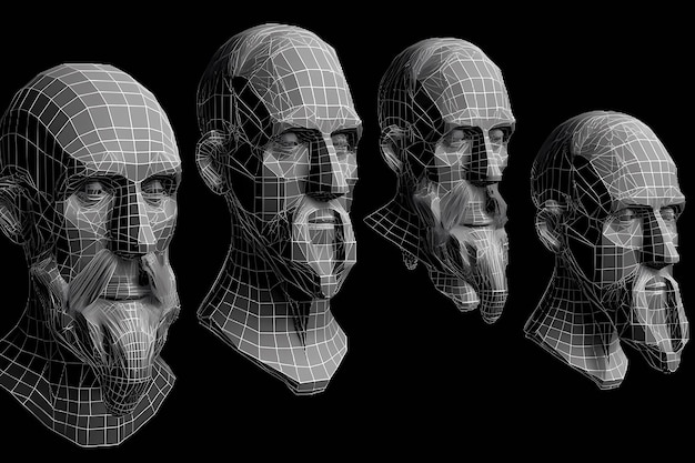 A few heads of a bearded man with a beard