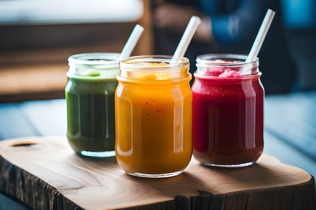 a few jars of fruit juice with strawberries and strawberries.