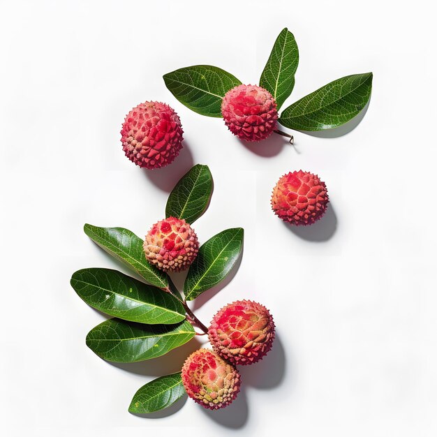 Photo a few lychees with leaves pink and red in color have 1719181272 2