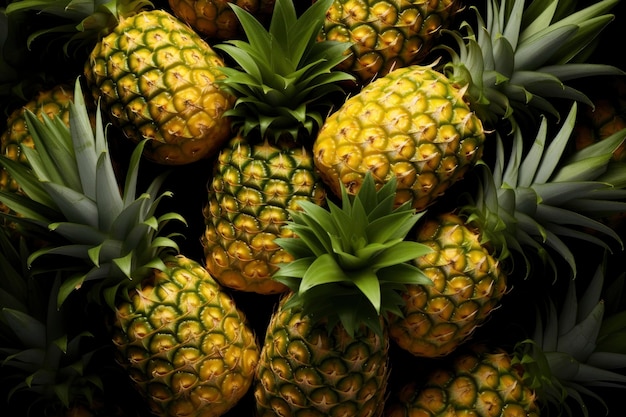 A few pineapples lying in a pile Fresh tropical fruits