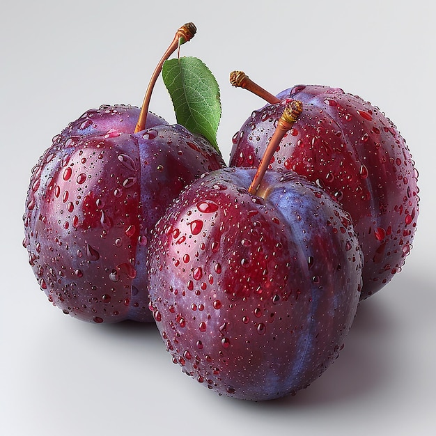 A Few Plums on White Background Highly Detailed Realistic