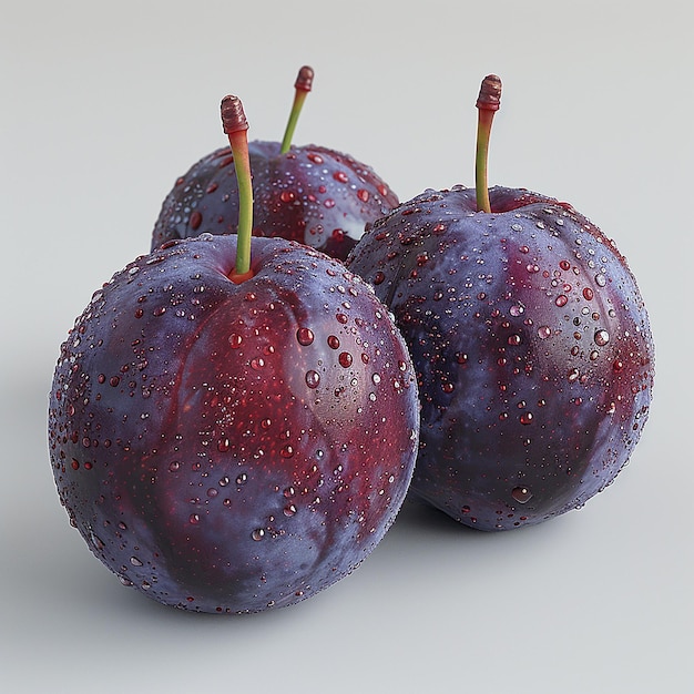 A Few Plums on White Background Highly Detailed Realistic