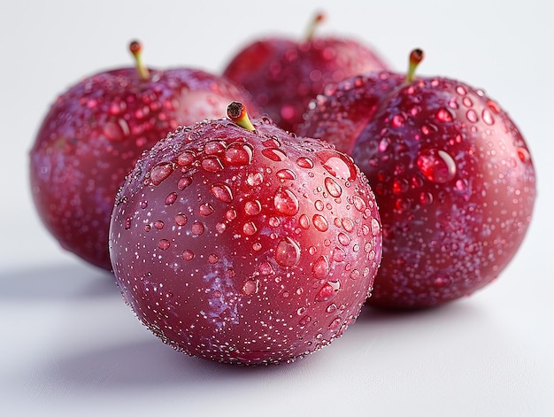 A Few Plums on White Background Highly Detailed Realistic