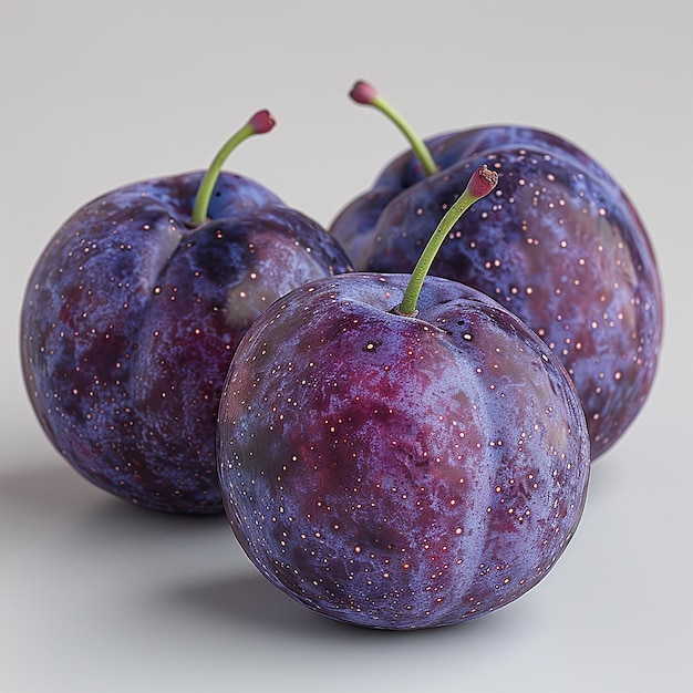 A Few Plums on White Background Highly Detailed Realistic