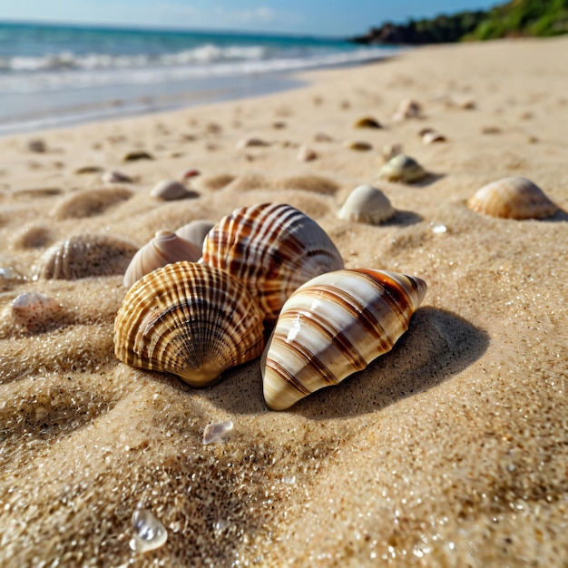 a few shells are laying in the sand on a beach