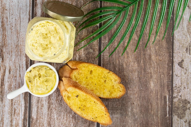 A few slice of garlic bread with garlic butter spread