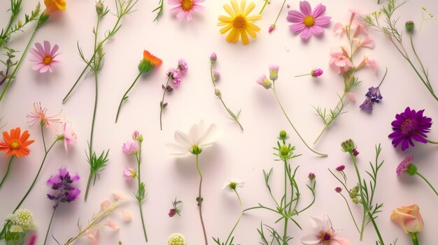 A few wild flowers clean white background