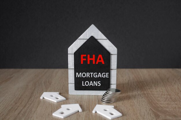 Photo fha mortgage loans symbol black board in the shape of a house with words fha mortgage loans