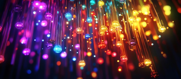 Photo fiber optics background with lots of light rays and bokeh