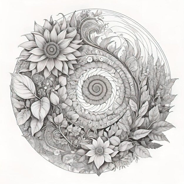 Fibonacci Sequence Circular Spiral Illustration for Adults Beautiful Design and Printable Poster