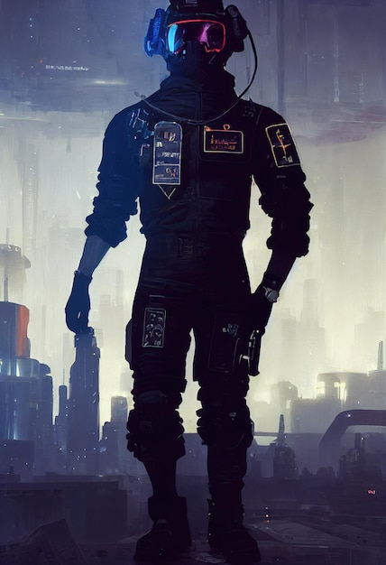 A fictional person not based on a real person Fictional portrait of a scifi cyberpunk soldier