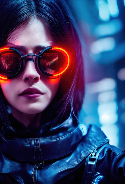 Fictional portrait of a scifi cyberpunk girl Hightech futuristic woman from the future