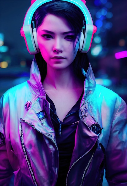 Fictional portrait of a scifi cyberpunk girl Hightech futuristic woman from the future