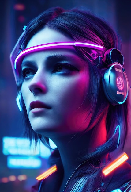 Fictional portrait of a scifi cyberpunk girl Hightech futuristic woman from the future