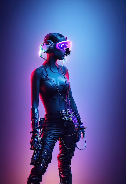 Fictional portrait of a scifi cyberpunk girl Hightech futuristic woman from the future