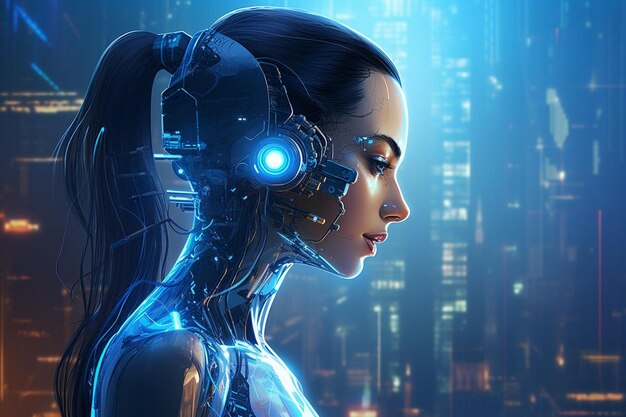 Fictional portrait of a scifi cyberpunk girl hightech futuristic woman from the future