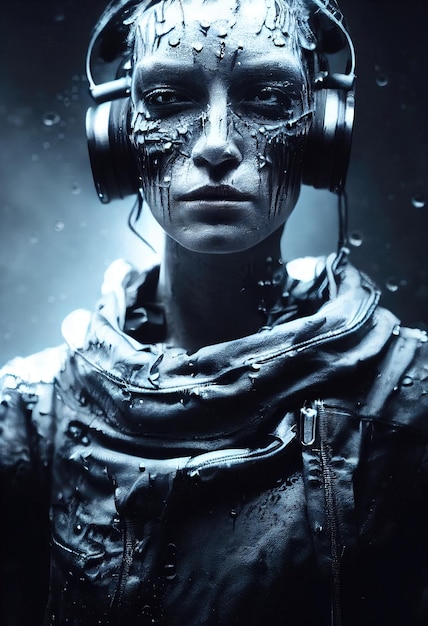 Fictional portrait of a scifi cyberpunk warrior Hightech futuristic woman from the future