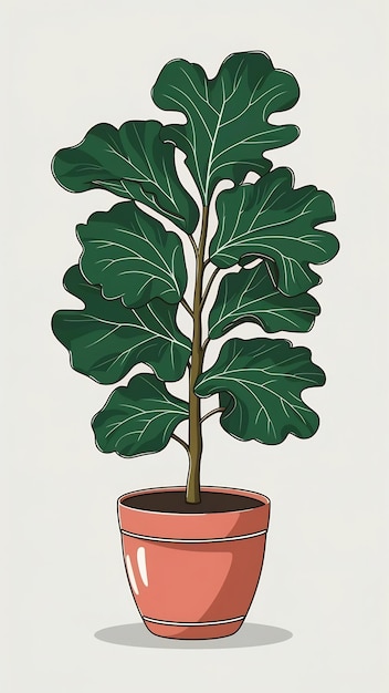 Ficus lyrata fiddle leaf fig in pot cartoon style House plants for home interior urban jungle