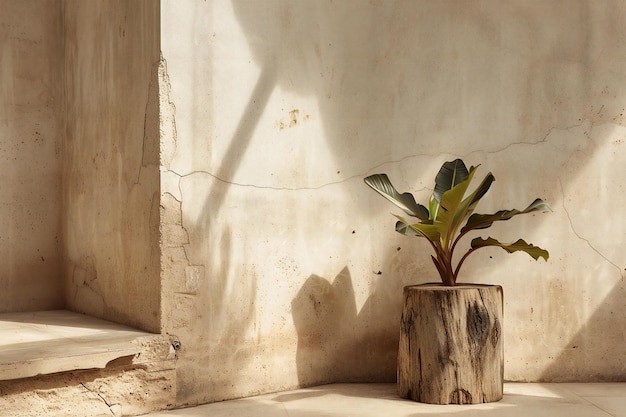 Ficus tree in pot on cement wall background vintage tone