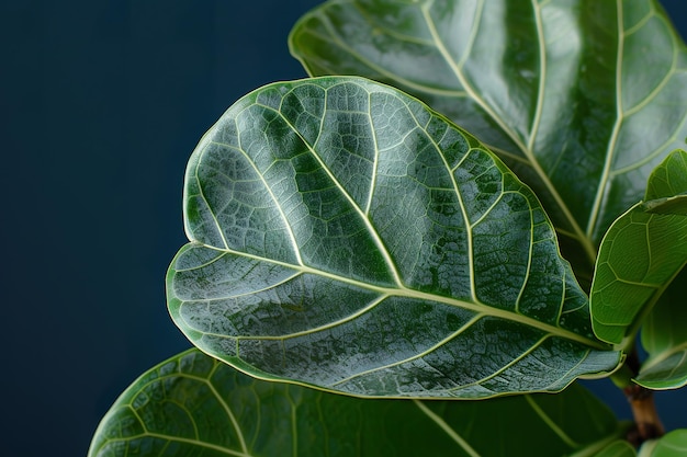 Photo fiddle leaf fig plant on dark background close up