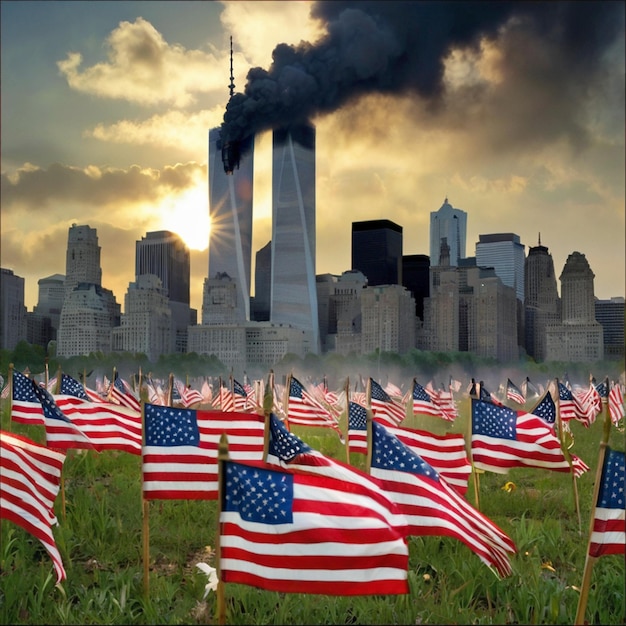 a field of american flags with the word washington on them