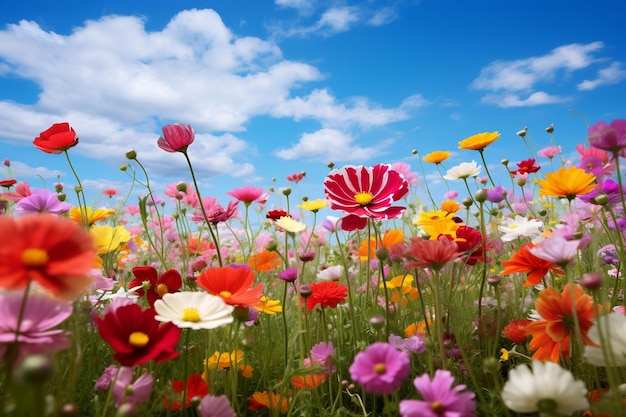 Field of Beautiful Flowers on a Bright Day Generative AI