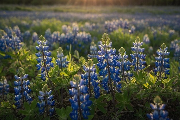 Photo a field of blooming bluebonnets