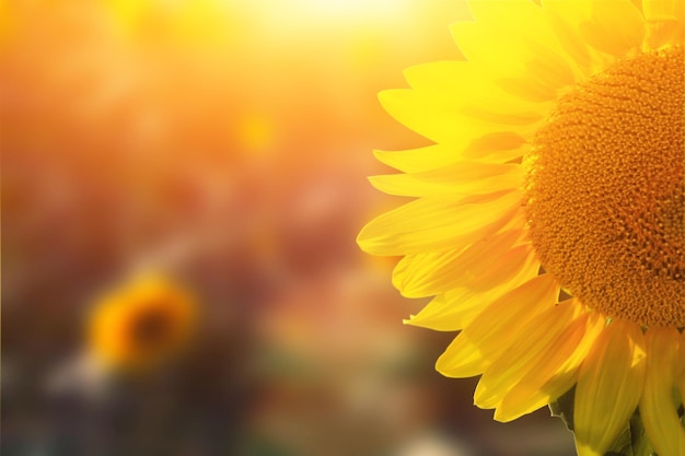 Field of blooming sunflowers on a background blue sky