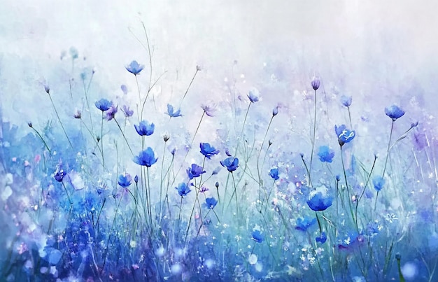 Photo a field of blue flowers with the words quot spring quot on the bottom