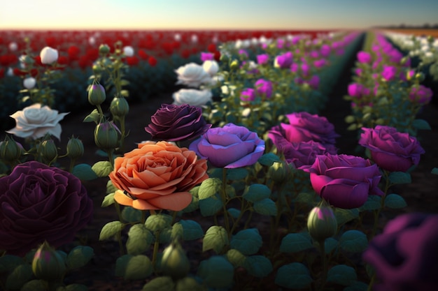 a field of colorful roses