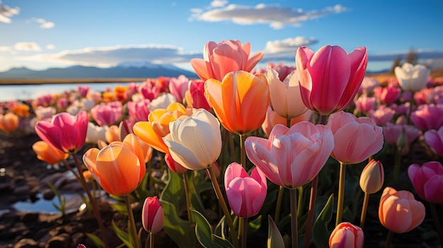 Field of colorful tulips