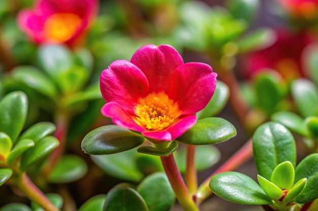 Photo field of common purslane at eye level with selective focus