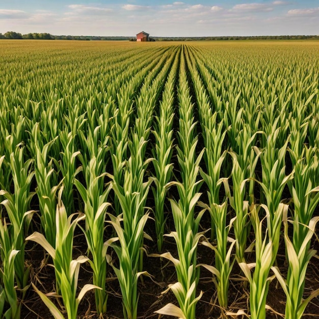 Photo a field of corn with a house in the background