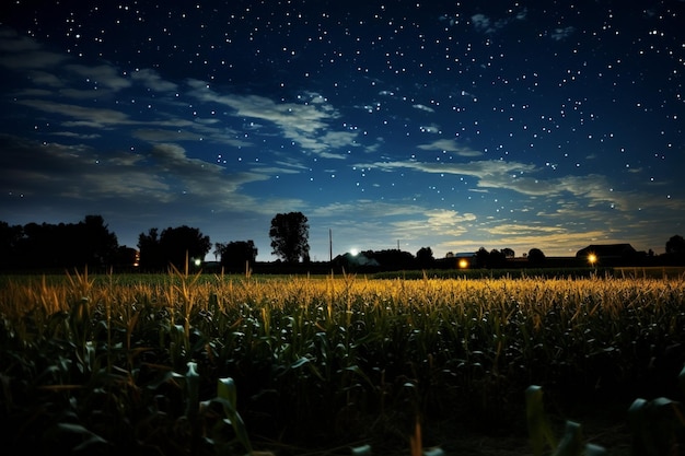 Photo field corn with sun behind it star night sky background image