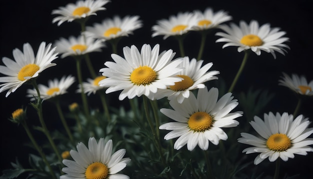 a field of daisies with a black background