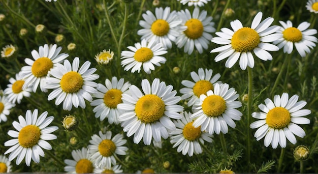 Photo a field of daisies with a green background