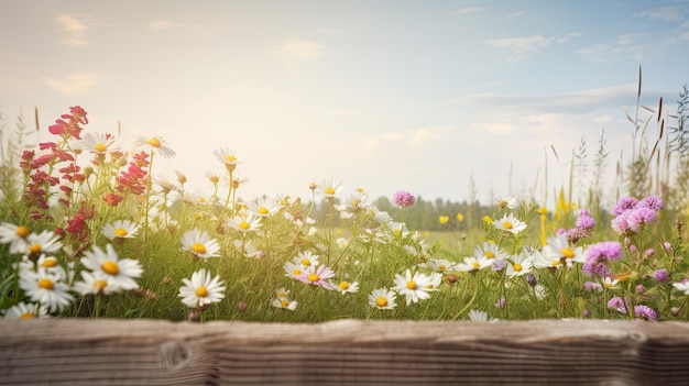 A field of daisies with a sky background