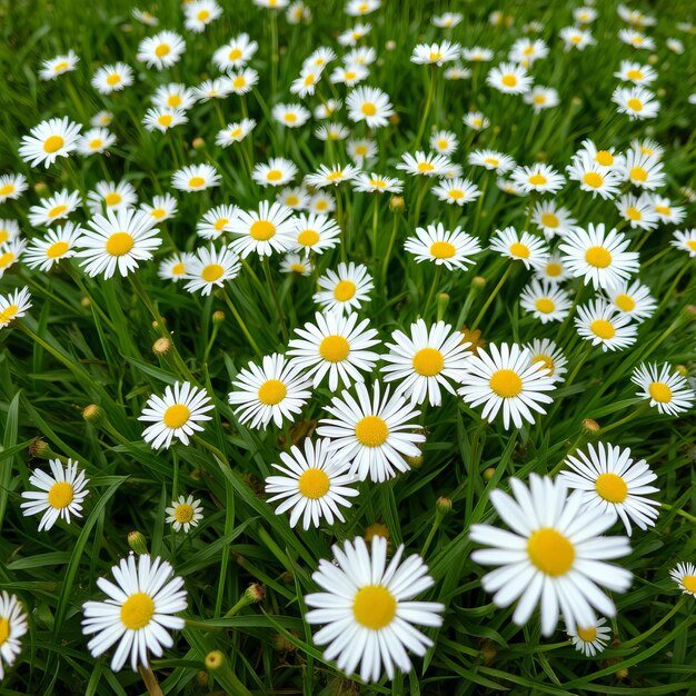 Photo a field of daisies with the yellow center of the flower