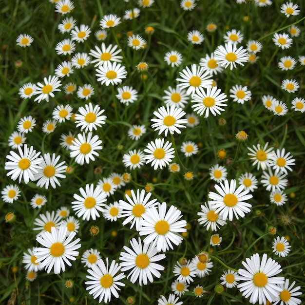 Photo a field of daisies with a yellow center and white flowers