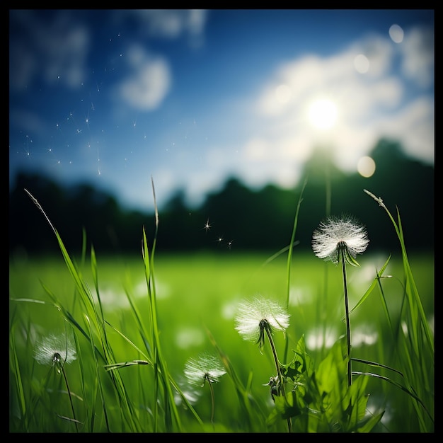 Photo a field of dandelions with a blue sky in the background