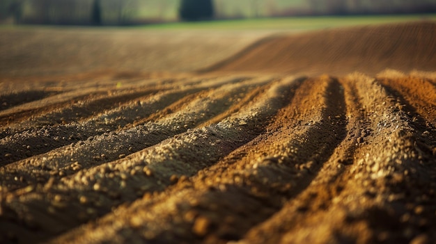 Photo a field of dirt with a few trees in the background