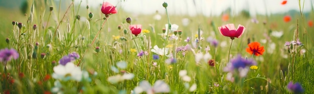 Field flowers are blooming in the meadow Generative AI