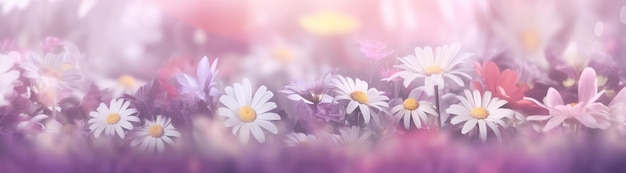 A field of flowers with a purple background