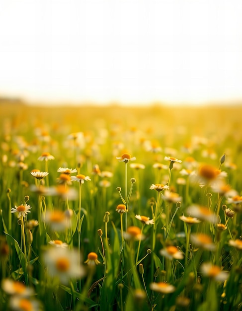 Photo a field of flowers with the sun shining through them