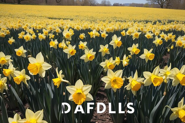 A field of flowers with the word daffodils on it